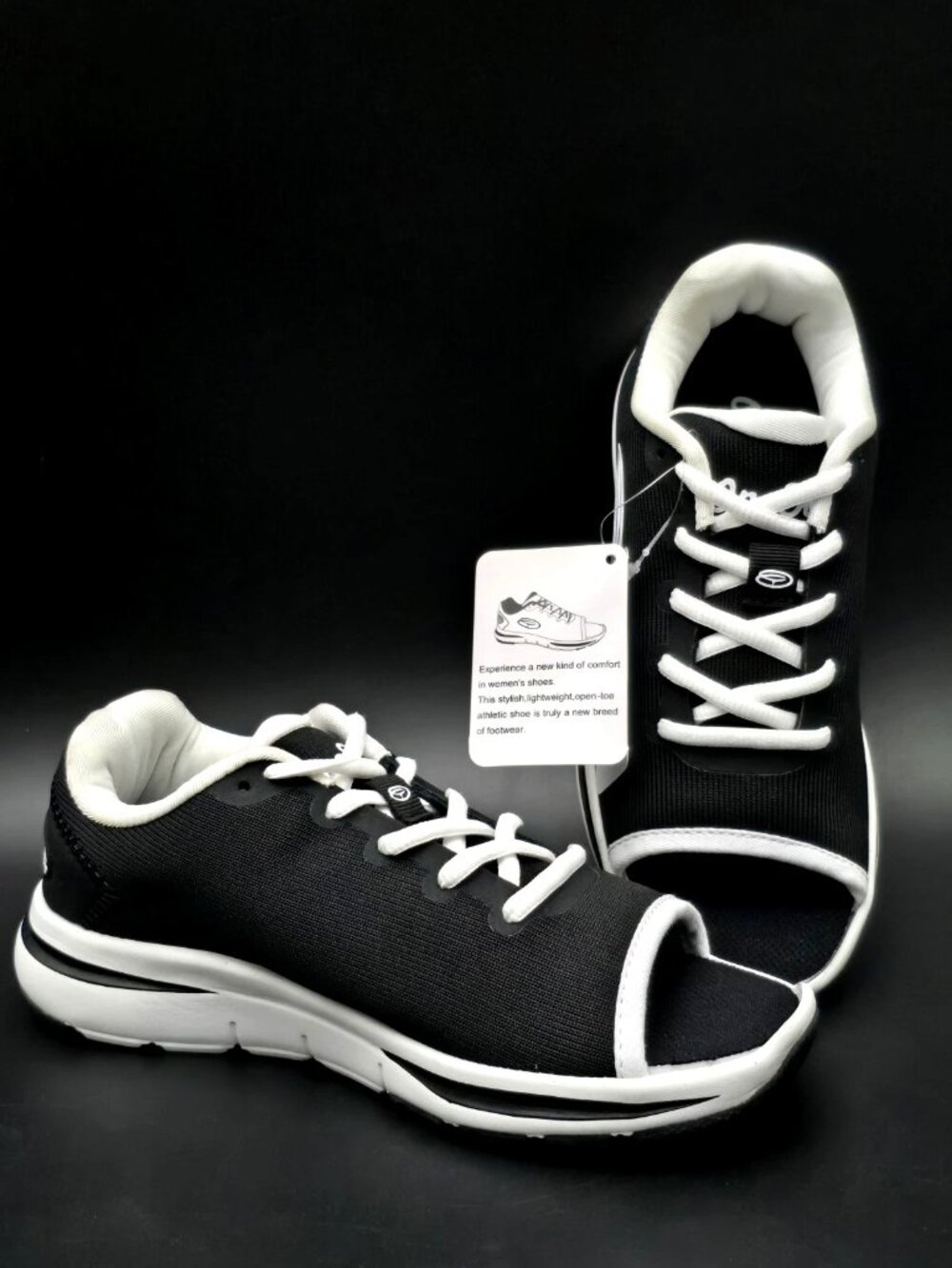 OpeToz Black White Lace Up Open Toe Comfort Sneakers Women's Size 7.5 New